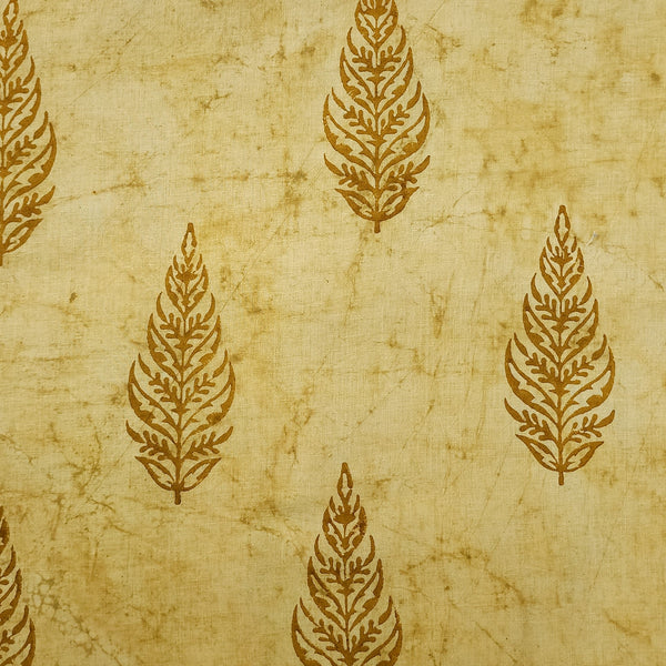 Pure Cotton Dabu Mustard Leaves Motif Hand Block Print Fabric