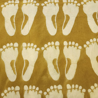 Pure Cotton Dabu  Mustard With Cream Foot Motif Hand Block Print Fabric