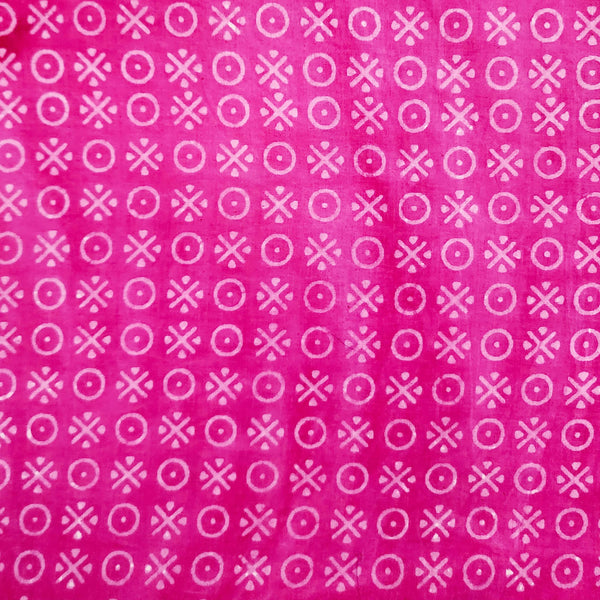 PRE-CUT 1.65 METER Pure Cotton Dabu Pink With Cream Simple Motifs Hand Block Print Fabric