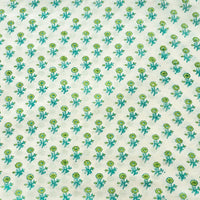 Pure Cotton Discharge Off White With Green Flower Motifs Hand Block Print Fabric Pure Cotton Discharge Off White With Green Flower Motifs Hand Block Print Fabric