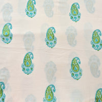 Pure Cotton Discharge Off White With Green Kairi Hand Block Print Fabric Pure Cotton Discharge Off White With Green Kairi Hand Block Print Fabric