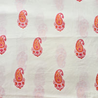 Pure Cotton Discharge Off White With Orange Kairi Motif Hand Block Print Fabric Pure Cotton Discharge Off White With Orange Kairi Motif Hand Block Print Fabric