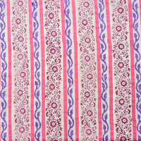 Pure Cotton Discharge Off White With Pink Stripes And Purple Creeper Flower Jaal Hand Block Print Fabric Pure Cotton Discharge Off White With Pink Stripes And Purple Creeper Flower Jaal Hand Block Print Fabric