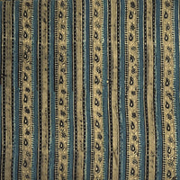 Pure Cotton Double Ajrak Blue With Mustard Border Intricate Design Hand Block Print Fabric Pure Cotton Double Ajrak Blue With Mustard Border Intricate Design Hand Block Print Fabric