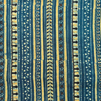 Pure Cotton Gad Ajrak Rust Blue With Mustard Border Design Stripes Hand Block Print Fabric Pure Cotton Gad Ajrak Rust Blue With Mustard Border Design Stripes Hand Block Print Fabric