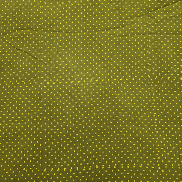 Pure Cotton Gamthi Mehendi Green With Yellow Small Dots Hand Block Print Fabric