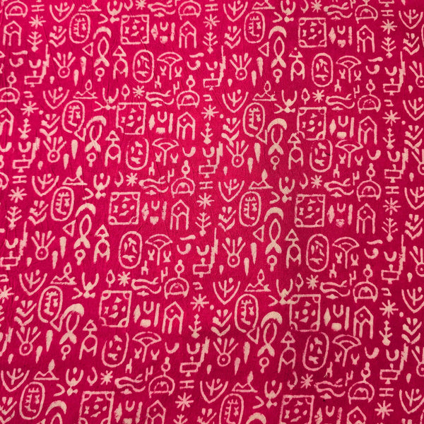 Pure Cotton Gamthi Pink With White Warile Village Hand Block Print Fabric