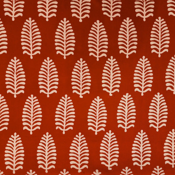 Pure Cotton Gamthi Red With Cream Leaves Motif Hand Woven Fabric