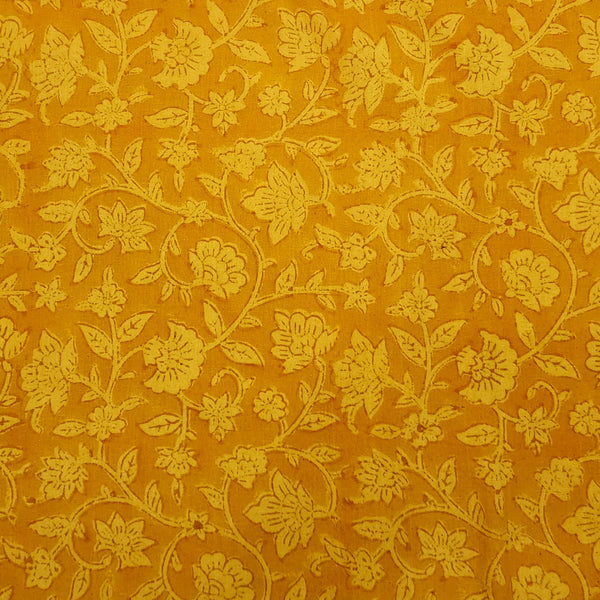 Pure Cotton Gamthi Yellow With Self Colour Intricate Design Hand Block Print Fabric