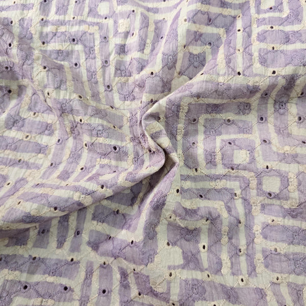 ( Width 44 Inches ) Pure Cotton Hakoba Off-White With Purple Intricate Design Hand Woven Fabric