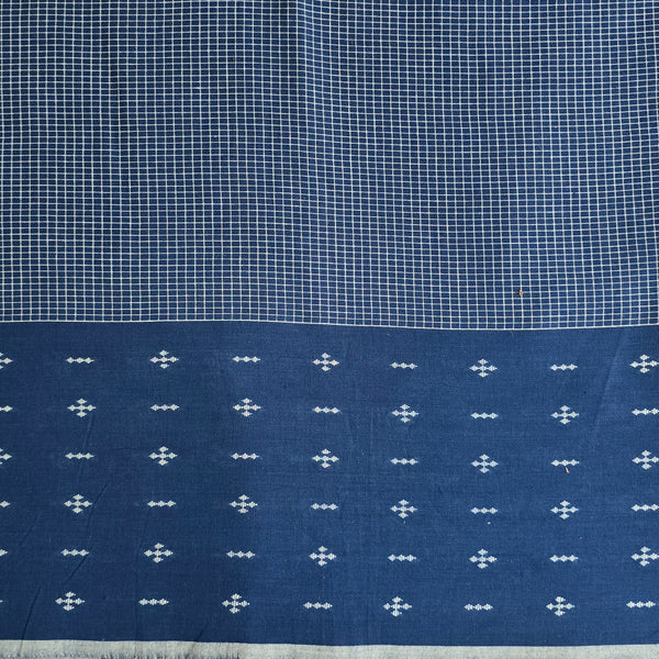 Pure Cotton Handloom Blue And White Small Checks And Big Border Design Hand Woven Fabric