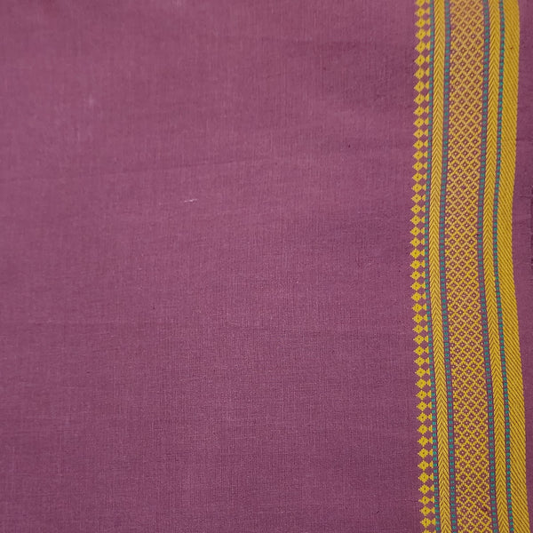 Pure Cotton Handloom Purple With Yellow Border Hand Woven Fabric