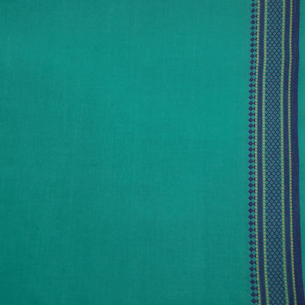 Pure Cotton Handloom Teal Blue With Navy Blue Border Hand Woven Fabric