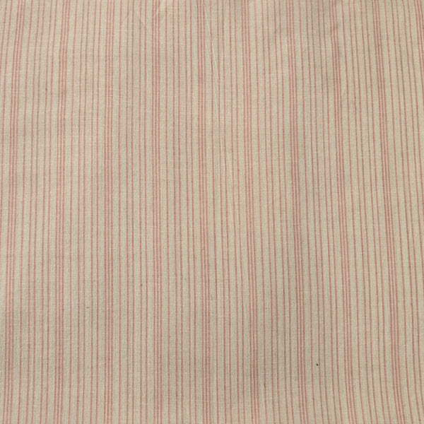 Pure Cotton Handloom White With Pink Stripes Hand Woven Fabric