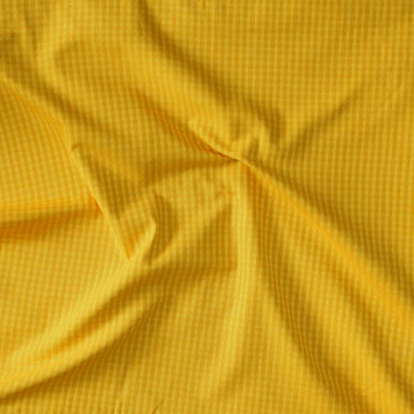Pure Cotton Handloom Yellow With Self Design Small Checks Hand Woven Fabric