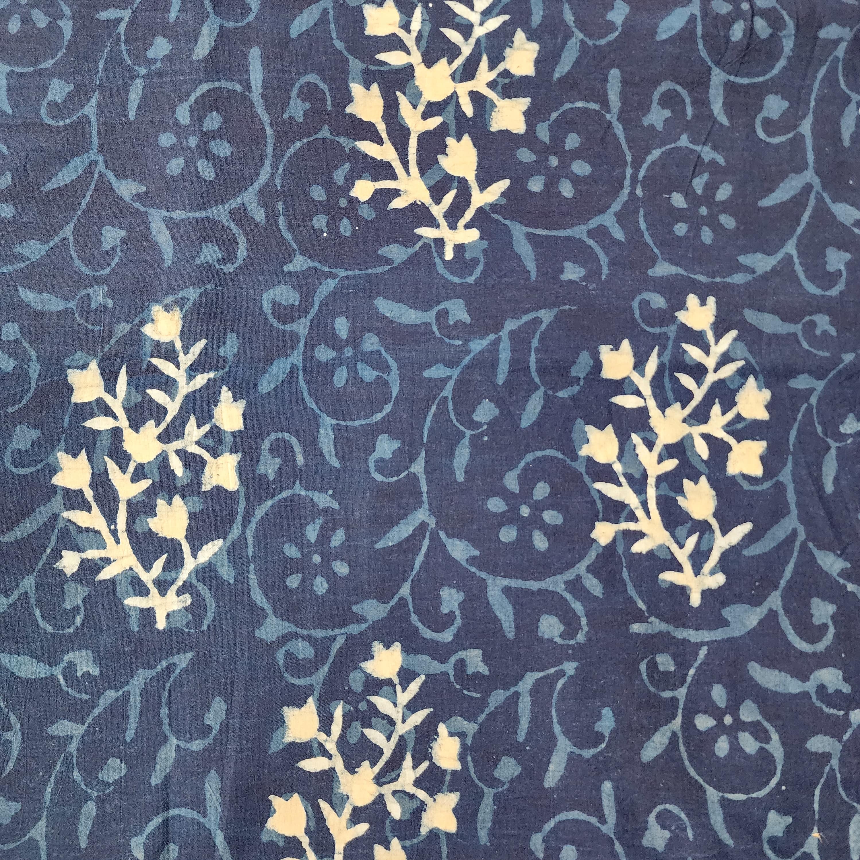 Pure Cotton Indigo Big Flower Intricate Design Jaal Hand Block Print F ...