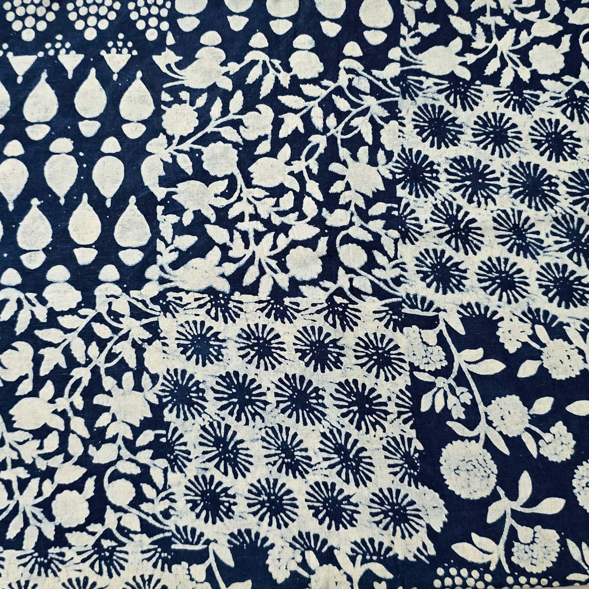 Pure Cotton Indigo Different Flower Block Hand Block Print Fabric ...
