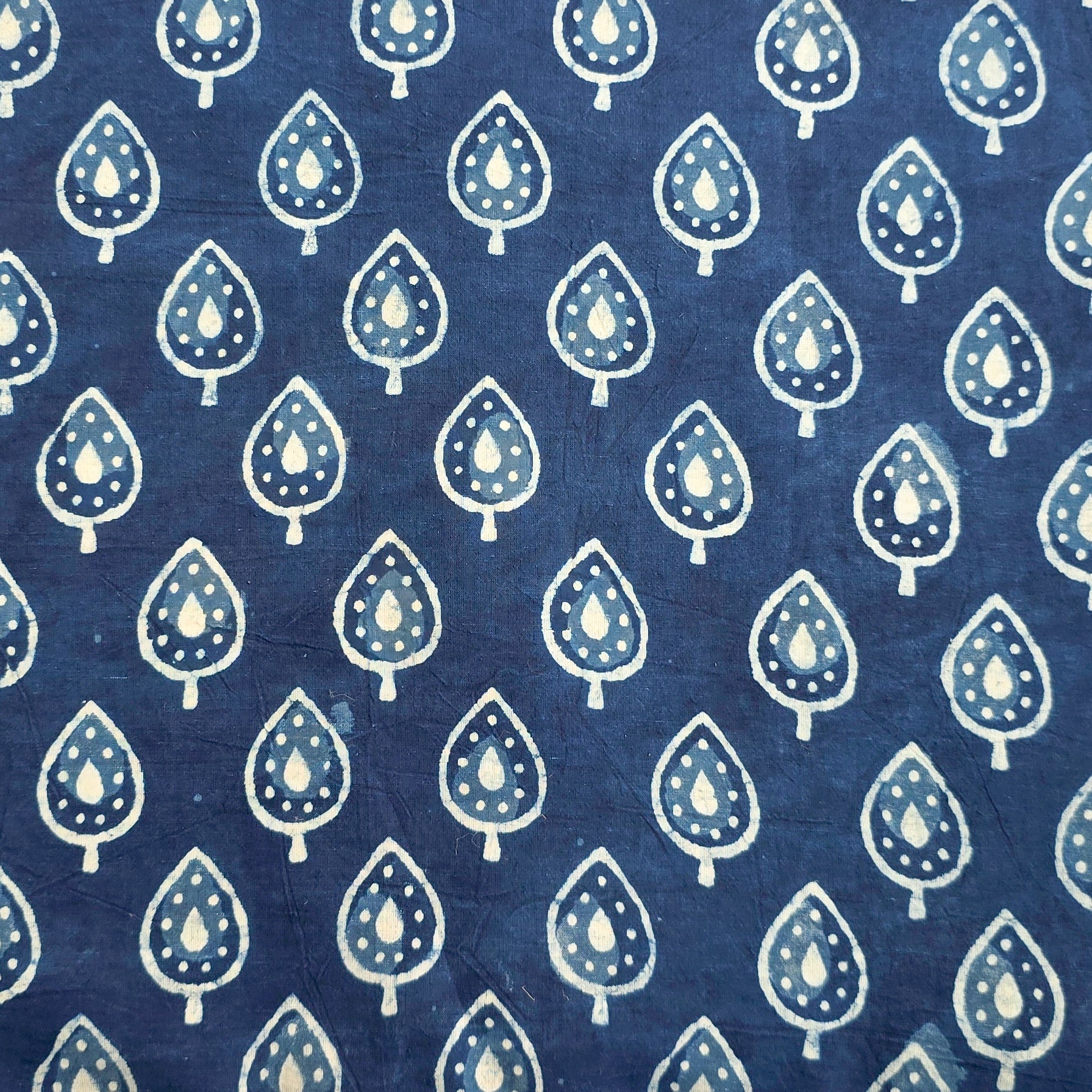 Pure Cotton Indigo Leaves Motif Design Hand Block Print Fabric – Sanskruti