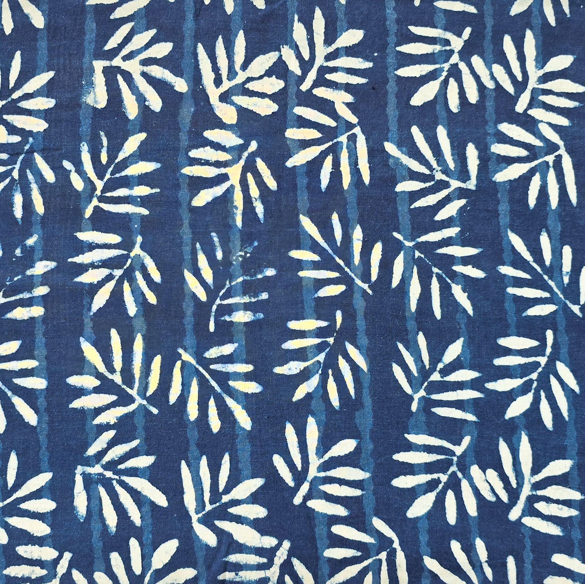 Pure Cotton Indigo Self Design And White Leaves Jaal Hand Block Print ...
