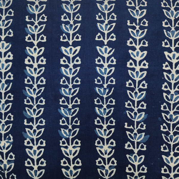 Pre-cut 0.80 cm Pure Cotton Indigo With Floral Creeper Hand Block Print Fabric