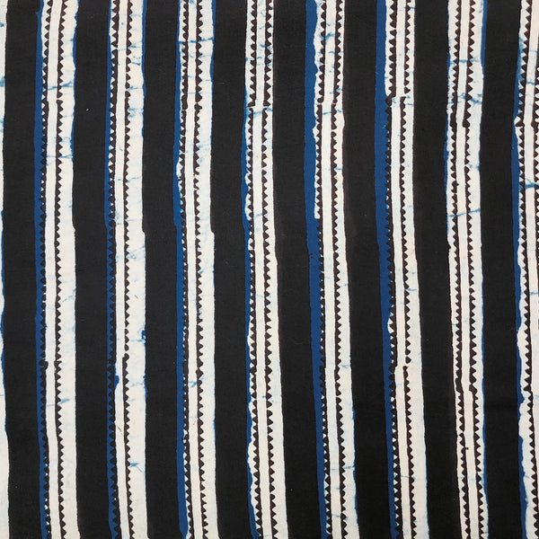 Pure Cotton Jahota Black With Cream And Blue Border Hand Block Print Fabric