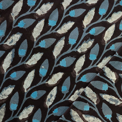 Pure Cotton Jahota Black With Grey And Blue Creeper Hand Block Print Fabric