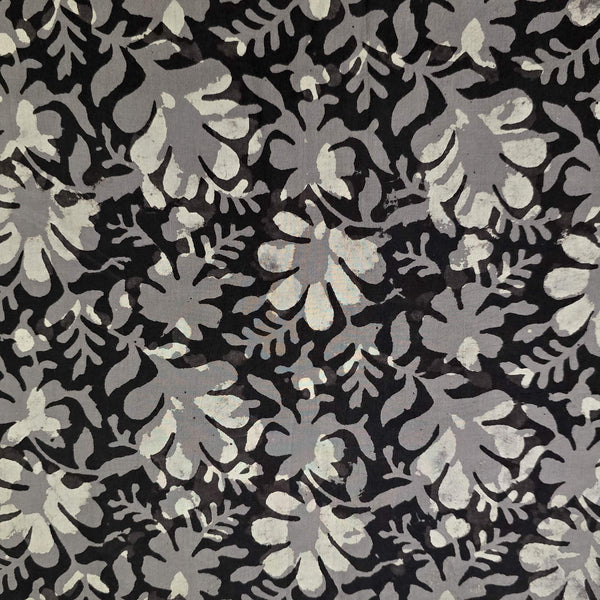 Pure Cotton Jahota Black With Grey Jungle Wild Flower Hand Block Print Fabric