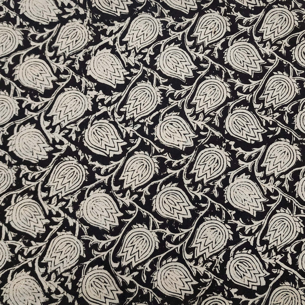 Pure Cotton Jahota Black With Lotus Bud Jaal Hand Block Print Fabric