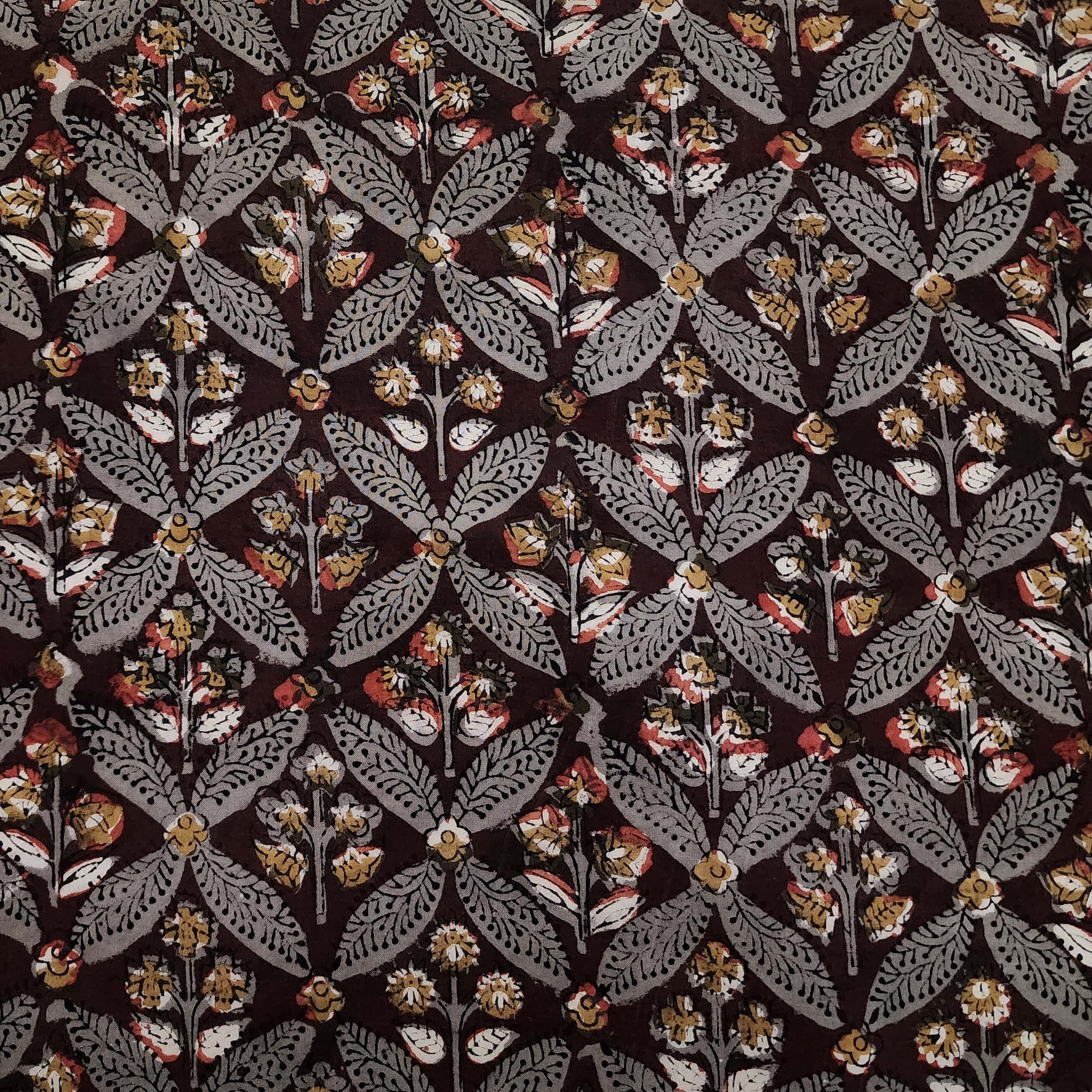 Grey - Block Printed Cotton Jahota Fabric 13