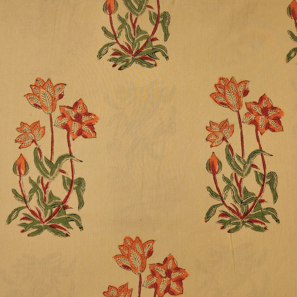 Pure Cotton Jaipuri Brown With Tall Flower Motif Hand Block Print Fabric