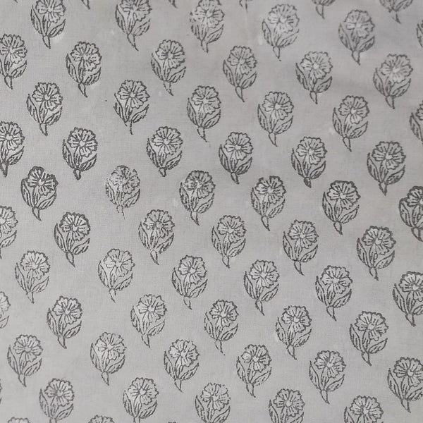 Pure Cotton Jaipuri Grey With Self Design Hand Block Print Fabric