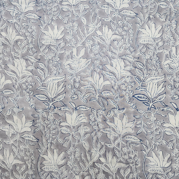 Pure Cotton Jaipuri Light Grey With Simple Floral Jaal Hand Block Print Fabric