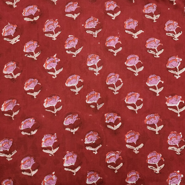 Pure Cotton Jaipuri Red With Flower Buds Motif Hand Block Print Fabric