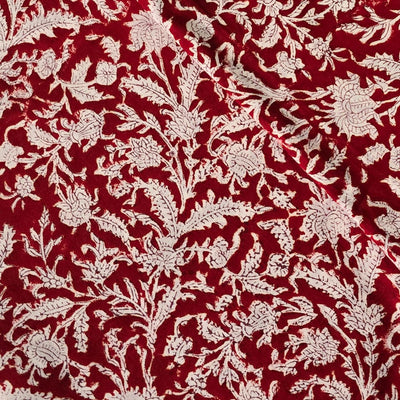 Pure Cotton Jaipuri Red With White Small Flower Jaal Hand Block Print Fabric
