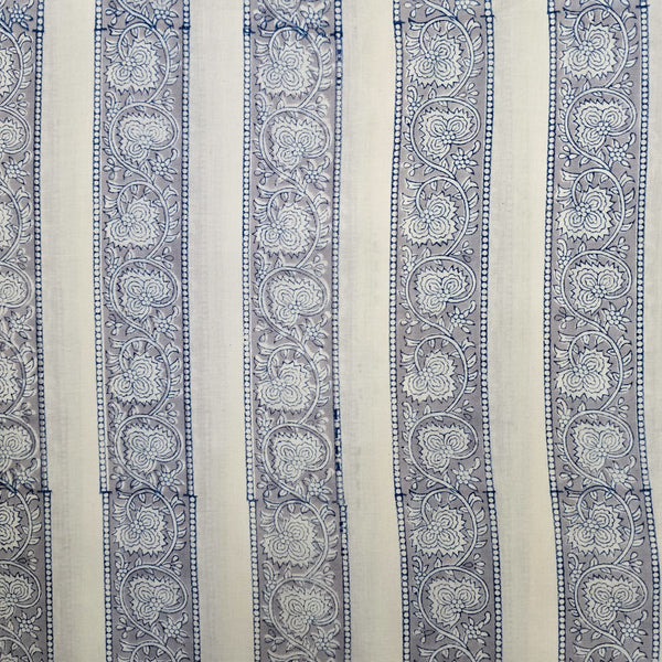 Pure Cotton Jaipuri White And Grey Border Intricate Design Hand Block Print Fabric
