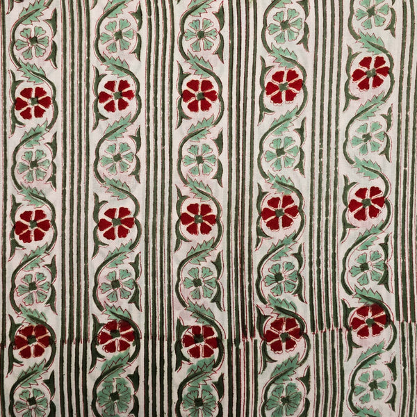 Pure Cotton Jaipuri White And Red Creeper In Border Hand Block Print Fabric