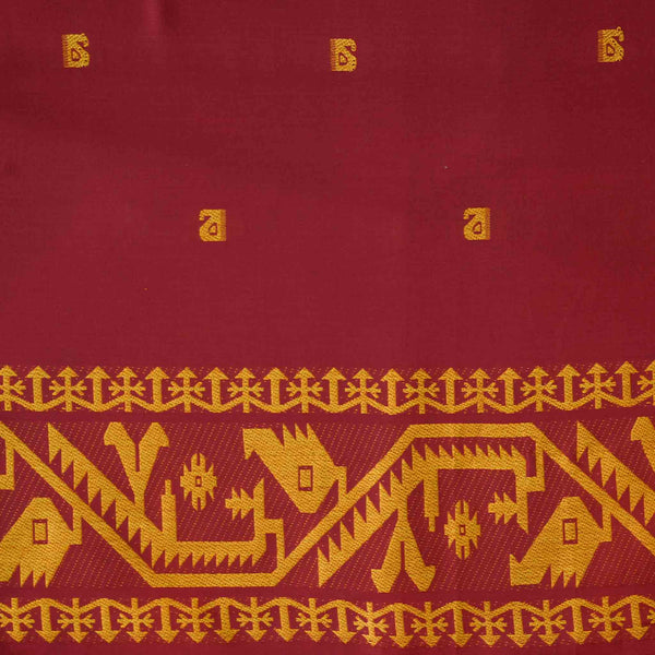 ( Width 54 Inches ) Pure Cotton Jamdani Red With Yellow Intricate Design Border Hand Woven Fabric