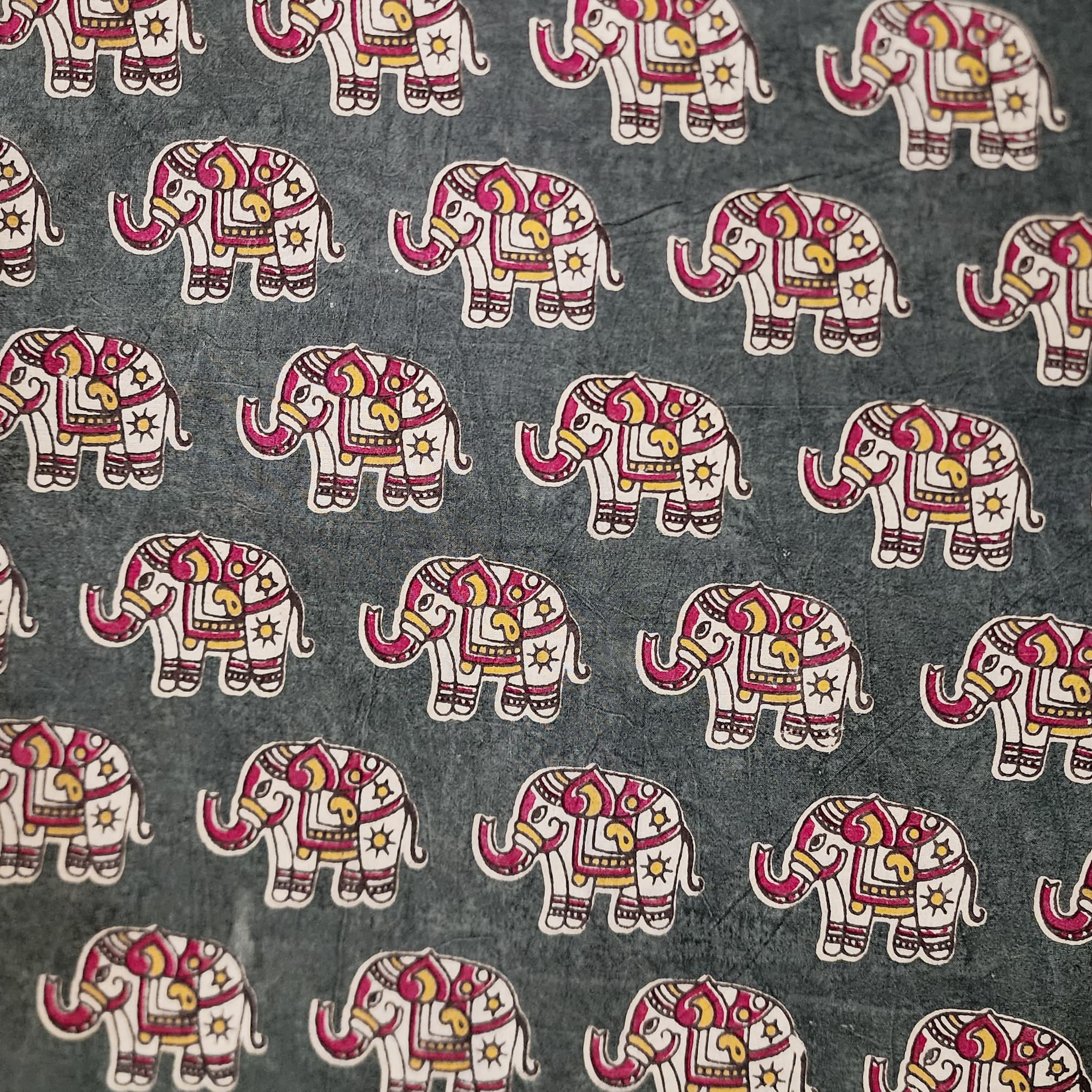 Kalamkari Cotton Puff Midi - Green Elephant main image 0
