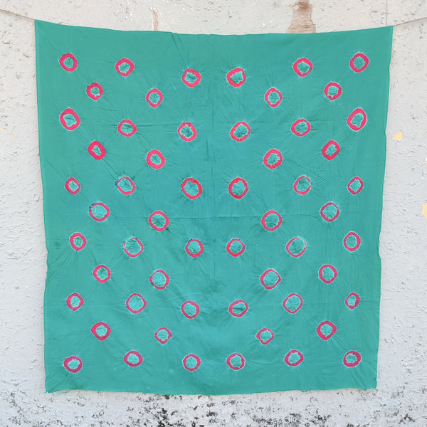 ( Precut 2.50 Meter ) Pure Cotton Leno Bandani Teal Blue With Pink Tie And Dye Fabric