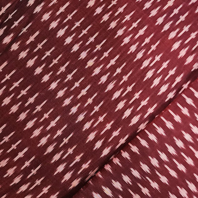 Pure Cotton Mercerised Maroon With Cream Small Plus  Motif Hand Woven Fabric
