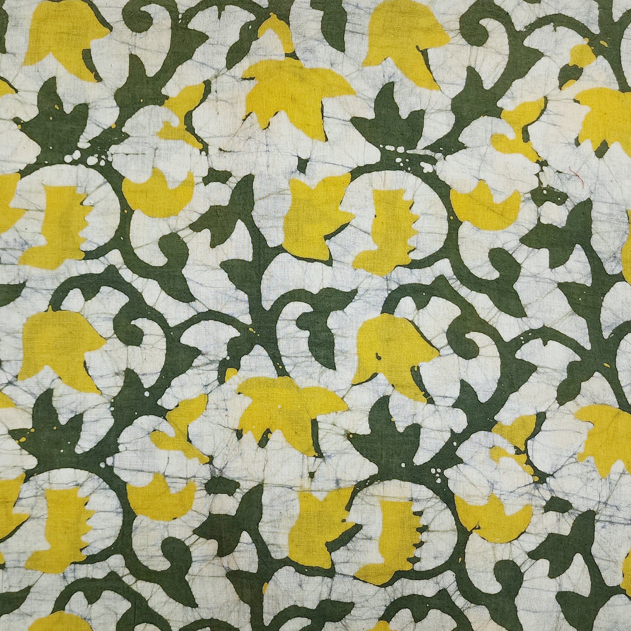 Yellow - Cotton Kutch Hand Block Batik Print Fabric 16