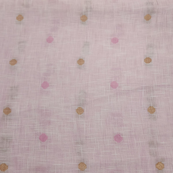 Pure Cotton Pastle Pink With Zari Butta Hand Woven Fabric