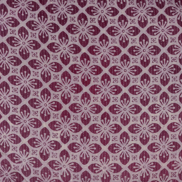 ( Pre-Cut 0.90 Meter ) Pure Cotton Plum Dabu Kaatha Light With Flowers Hand Block Print Fabric