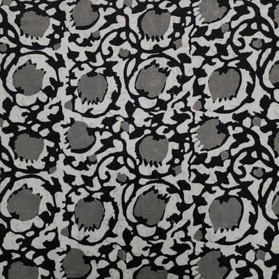 Pure Cotton Screen Print Black With White And Grey Lotus Jaal Design Printed Fabric