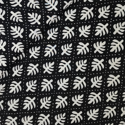 Pure Cotton Screen Print Black With White Flower Motif Design Print Fabric