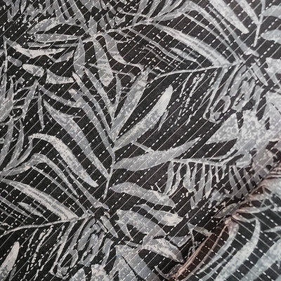 Pure Cotton Kaatha Dobi Grey With White Jungle Leaves Jaal Design  Print Fabric