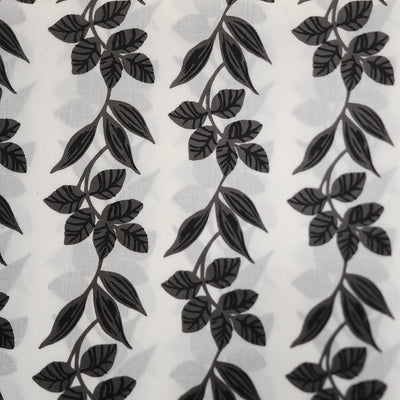 Pure Cotton Screen Print White With Black Flower Creeper Design Print Fabric