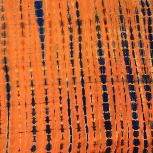 Pure Cotton Shibori Orange With Blue Tie And Dye Fabric