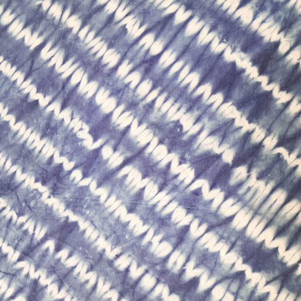( Pre-Cut 0.90 Meter ) Pure Cotton Shibori White And Ink Blue Horizontal Stripes Hand Block Print