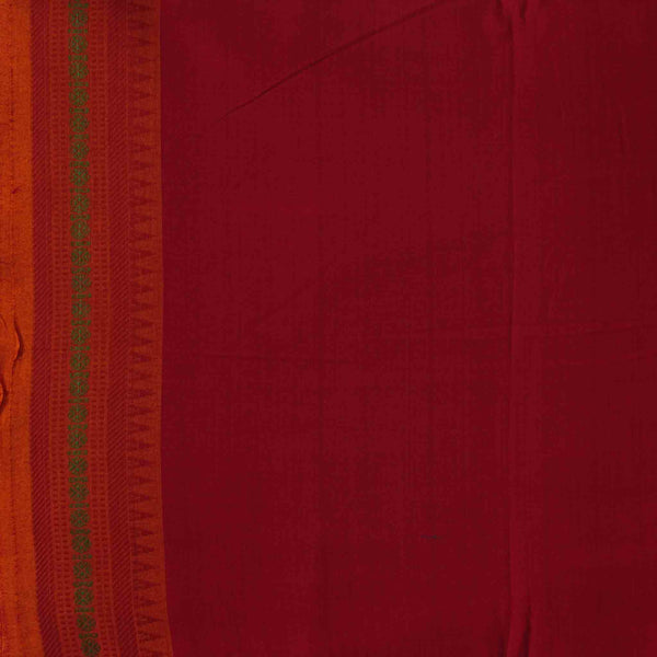 Pure Cotton Slub Handloom Red With Orange Border Hand Woven Fabric